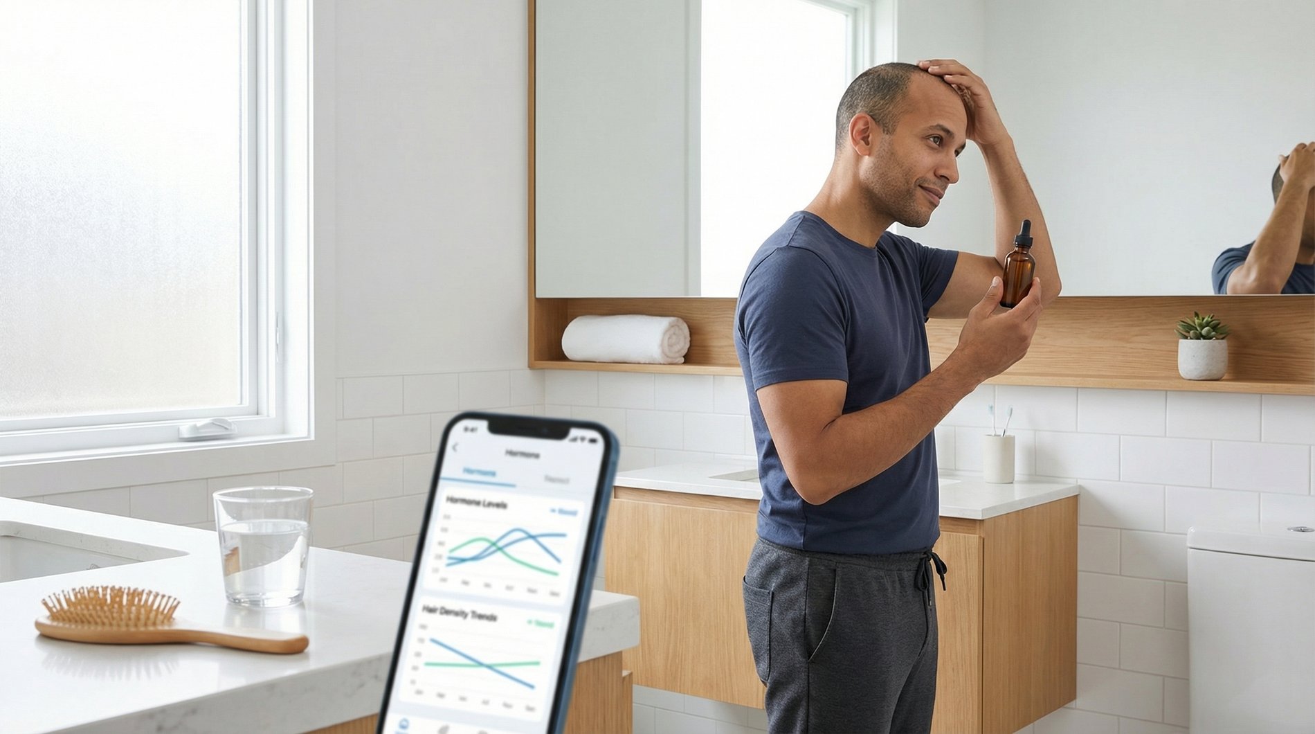 Man applying topical hair loss treatment