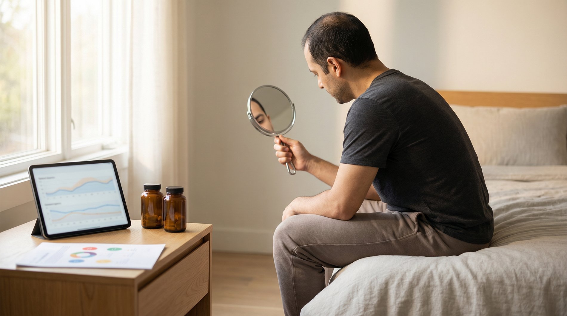 Man reviewing crown hair health