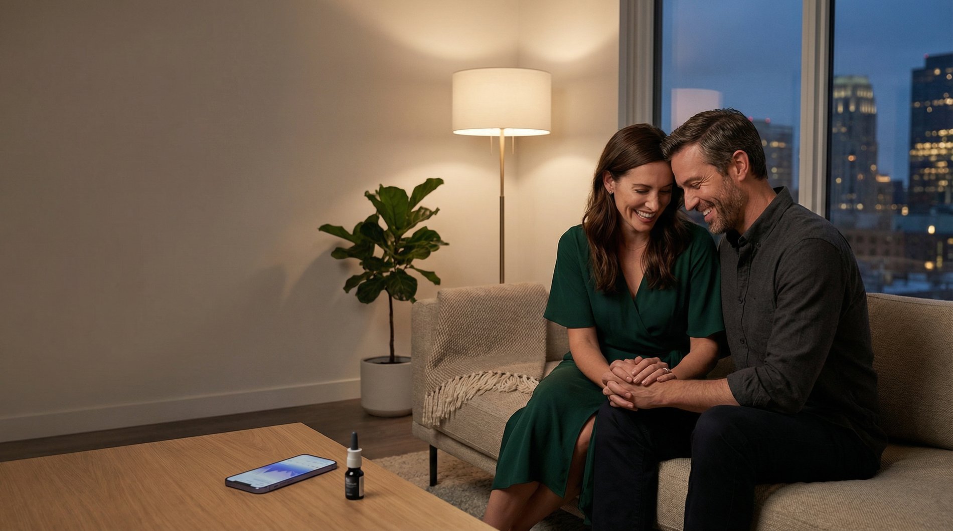 Couple sharing warm intimate moment