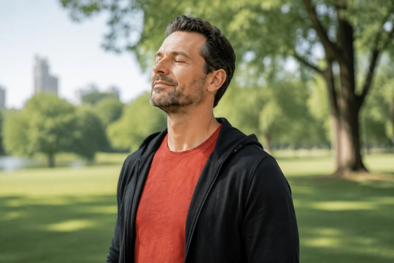 Man in bright morning sunlight, a natural vitamin D source tied to testosterone health