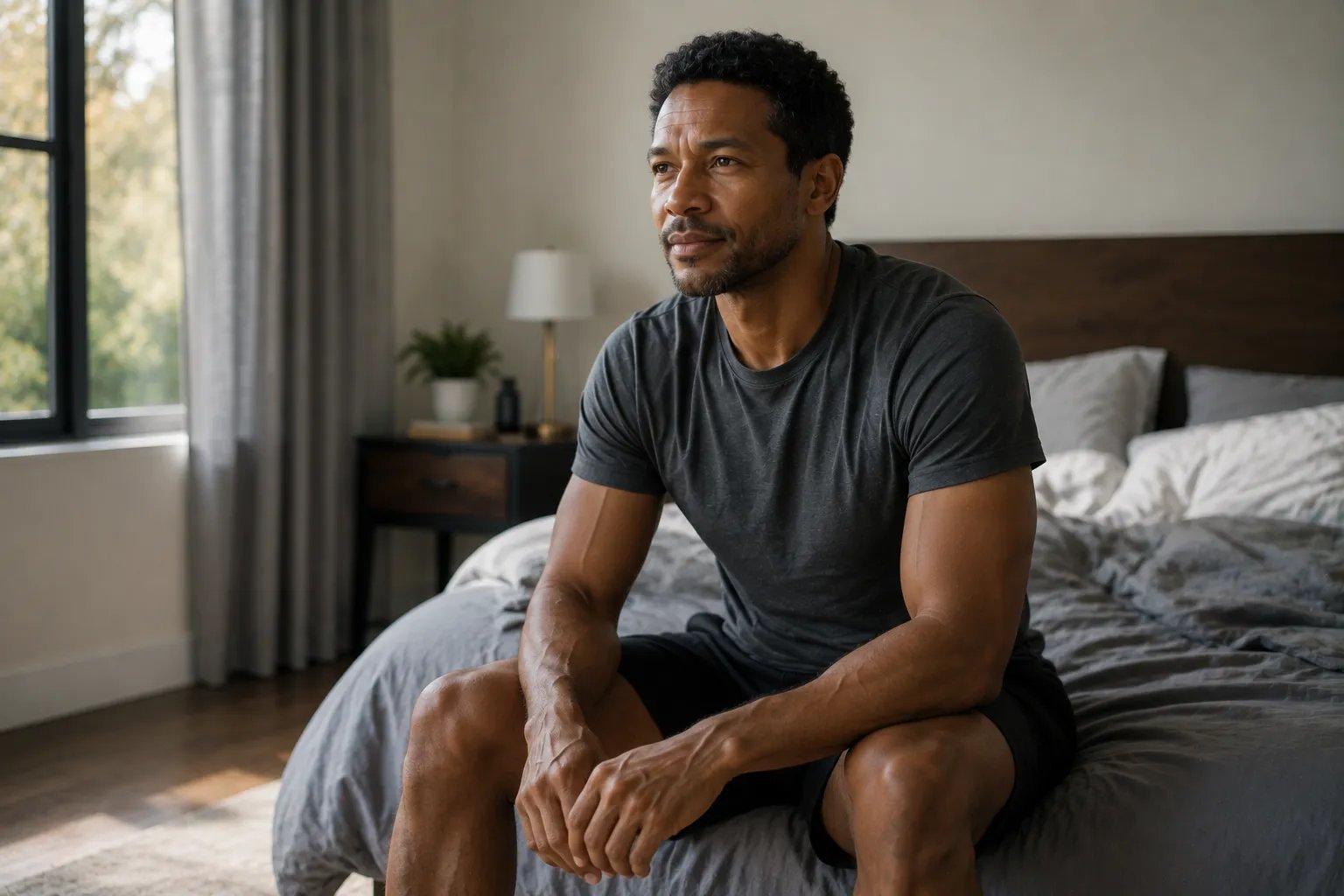Man waking rested while managing low testosterone and sleep apnea