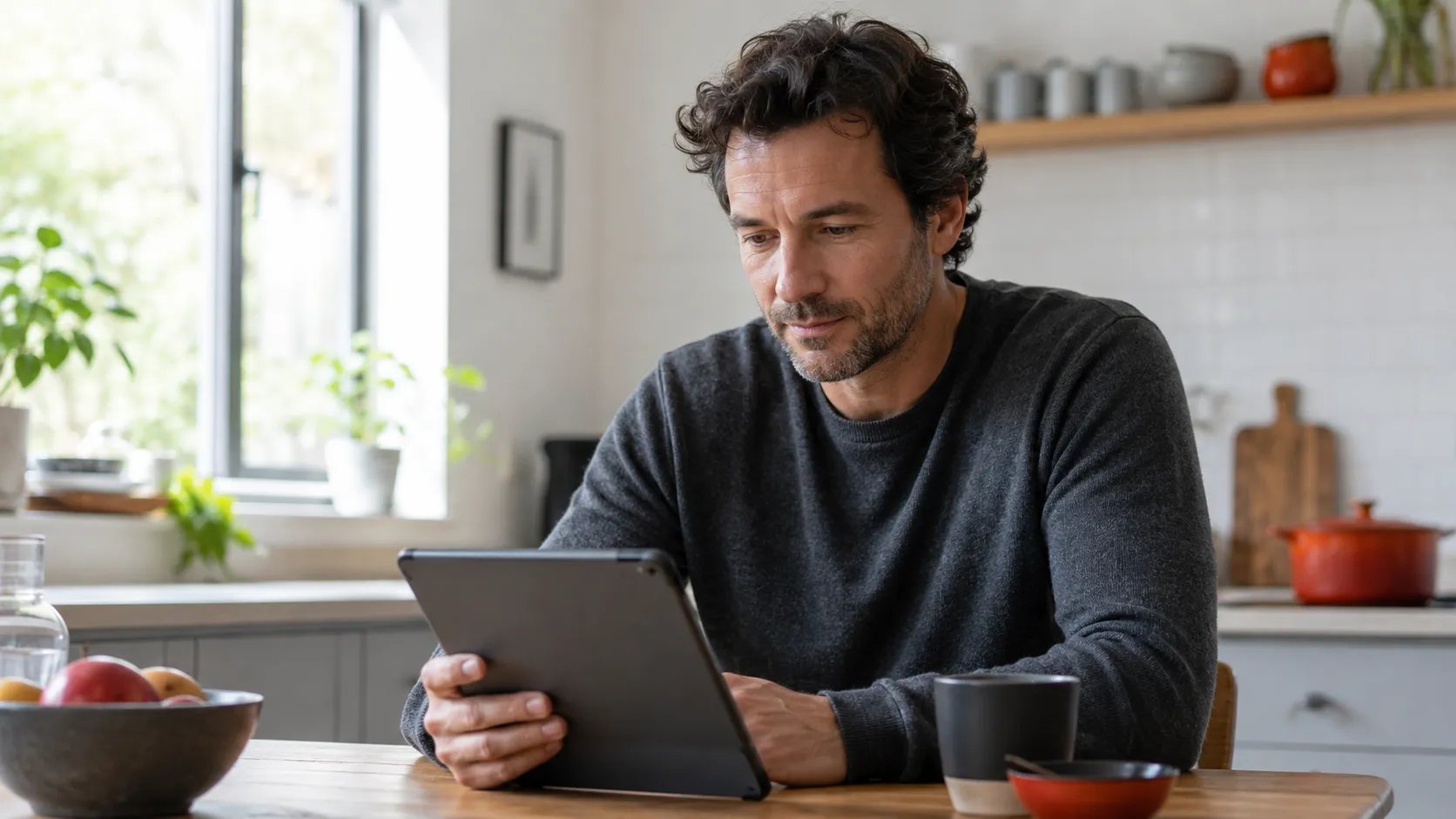 Man reviewing testosterone lab results while comparing TRT vs peptides options