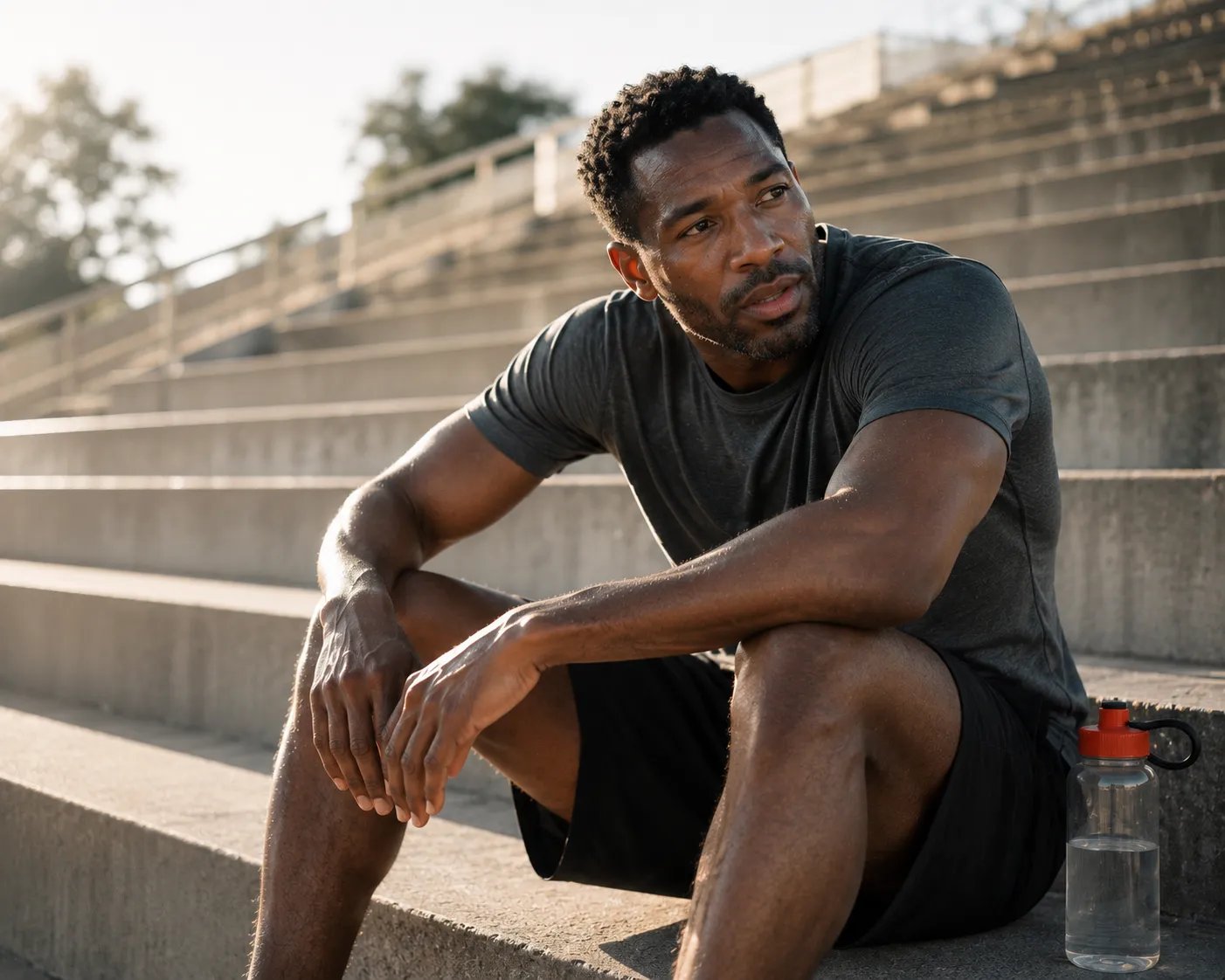 Active man reflecting on hormone health after exercise