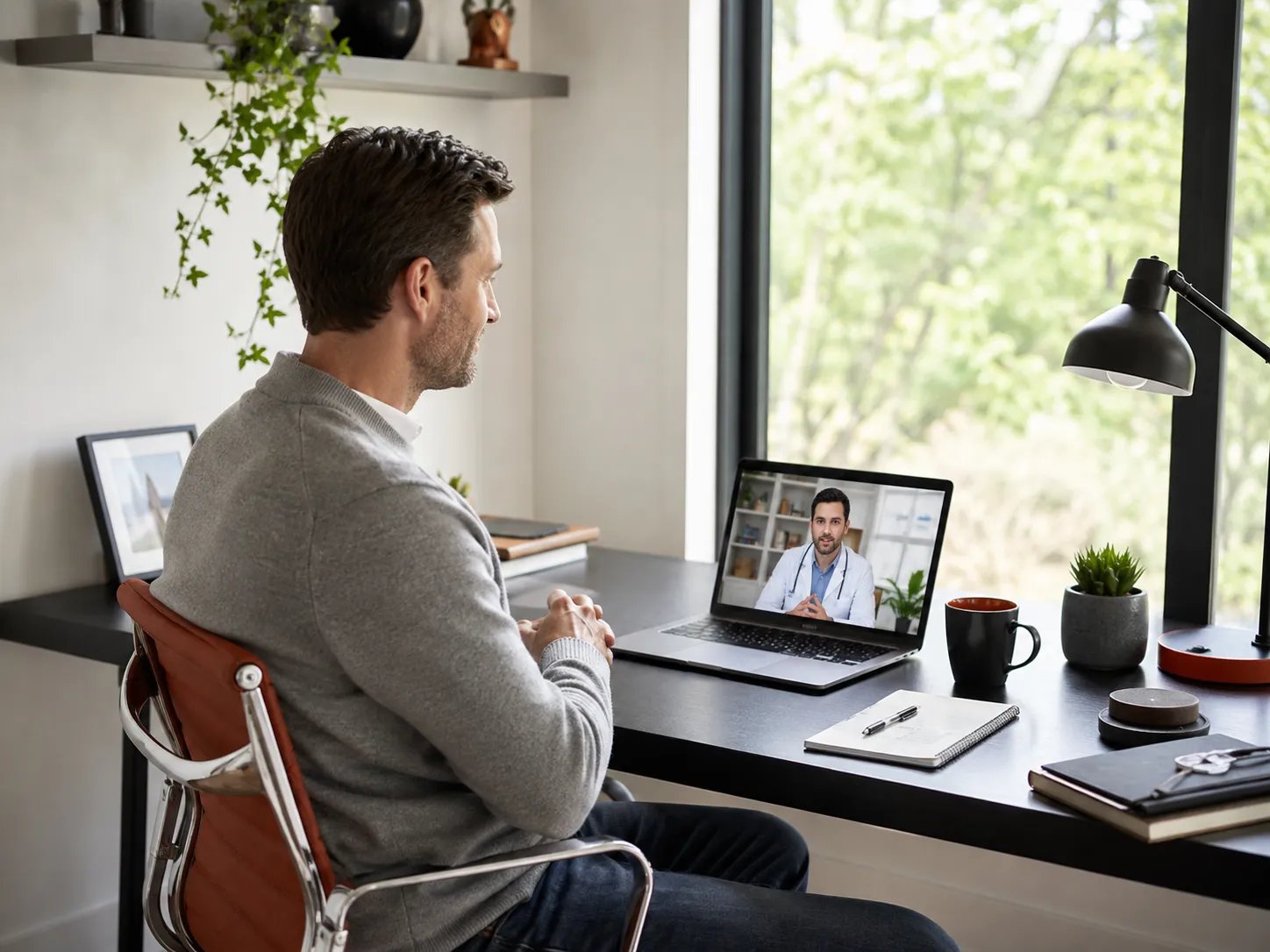 Man having a first TRT consultation online by video with a telehealth provider