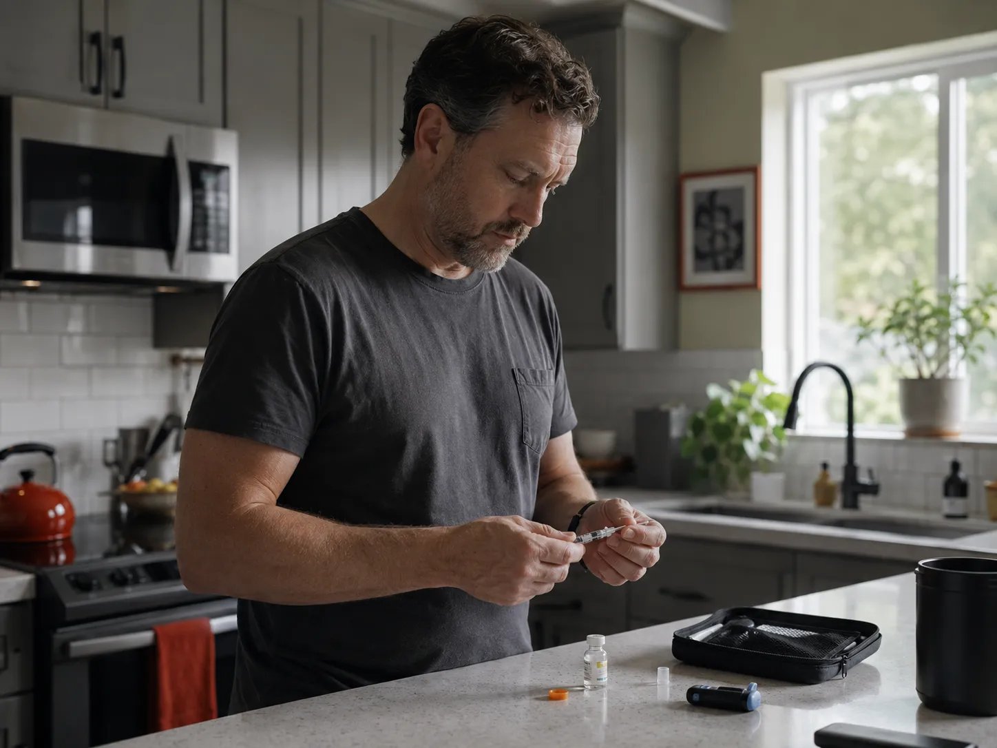 Man preparing an at-home testosterone injection